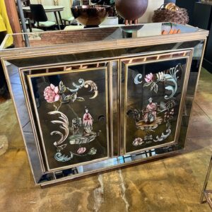 Chinoiserie Painted Mirror Glass Bar Cabinet