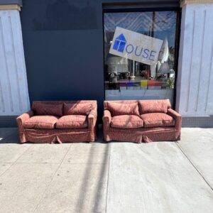 Pair Of Designer Custom Slip Covered Love Seats