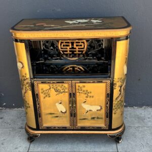 Chinese Hand Painted Glided Gold, Black Lacquered Bar