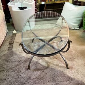 Glass and Metal Oval Coffee Table