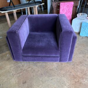 Purple Mohair Swivel Deco-Style Armchair