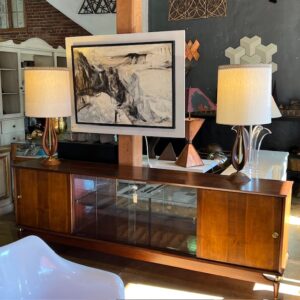 Pair Of Midcentury Modern Sculpted Walnut Table Lamps