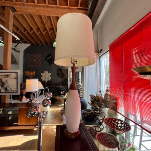 Mid Century Bowling Pin Lamp Teak and Ceramic