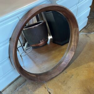 Round Mid Century Wood Mirror