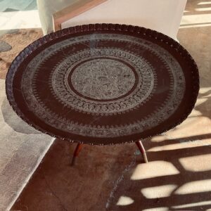 Moroccan Brass Table With Wood Legs
