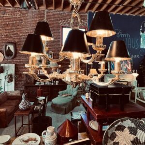 Brass Chandelier With Black Shades