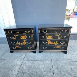Pair of Asian Style Painted Black Lacquer Dressers
