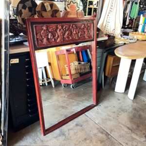 Chinese Lacquered Carved Wood Mirror
