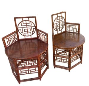 Pair Of Fretwork Rattan Chairs Chinese Chippendale Style