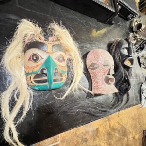 Three Bhutan Painted Carved Wood Masks