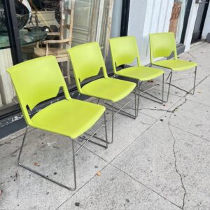 4 Lime Green Wireframe Stacking Chairs