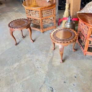 Three Carved Teak End Tables