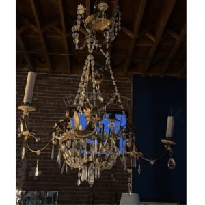 Antique Gilded Italian Bronze Crystal Candelabra