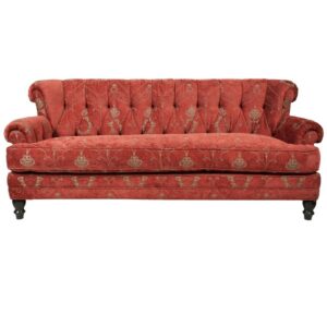 Tufted Red Fabric-Upholstered Sofa