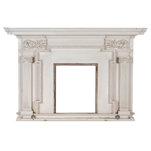 White-Painted Carved Wood Fireplace Surround with Overmantel - Image 4