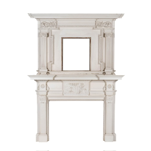 White-Painted Carved Wood Fireplace Surround with Overmantel - Image 2