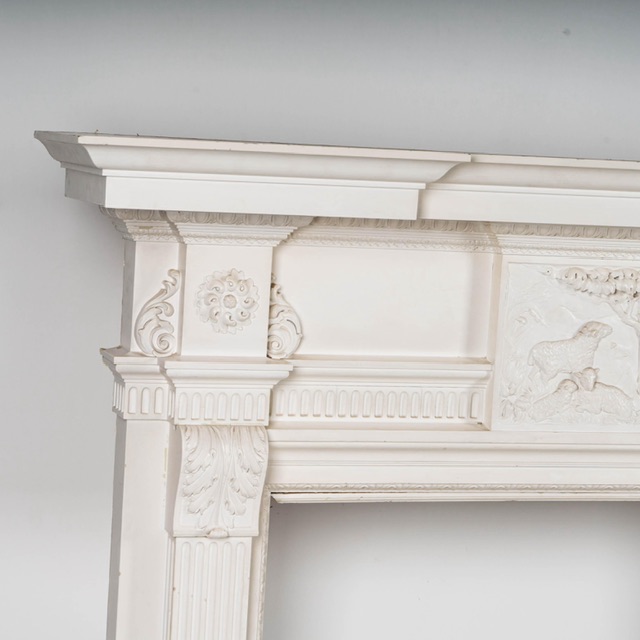 White-Painted Carved Wood Fireplace Surround with Overmantel - Image 5