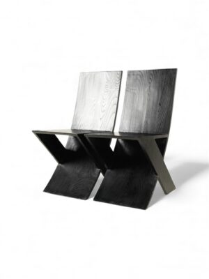 Pair of Ebonized Wood Z-form Chairs
