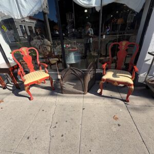 Pair Of Queen Anne-Style Red Gilt Painted Armchairs