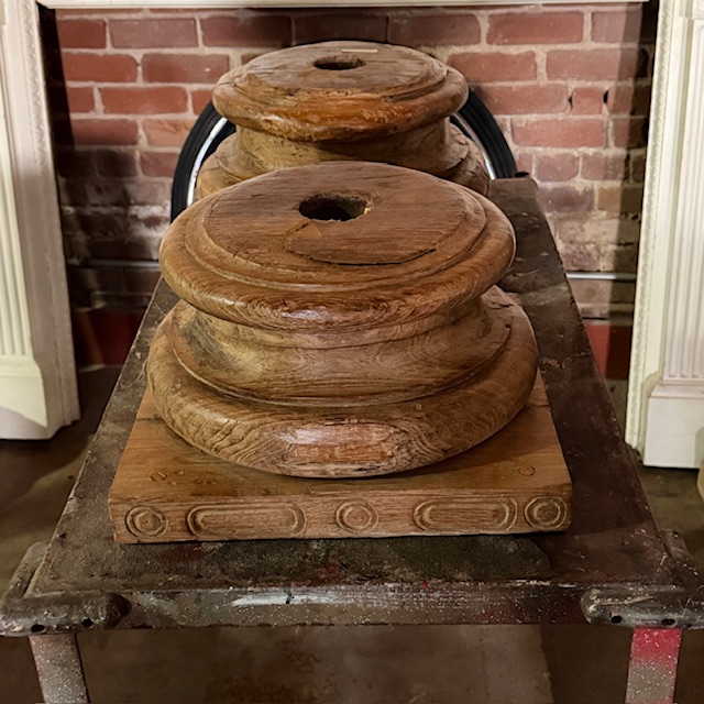 Pair Of Antique Carved Solid Teak Wood Columns With Carved Stone Bases - Image 5
