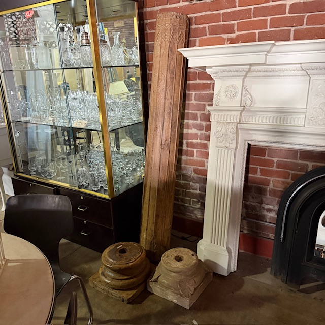 Pair Of Antique Carved Solid Teak Wood Columns With Carved Stone Bases - Image 7
