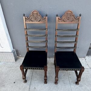 Pair of Spanish Revival Old World Carved Oak Chairs