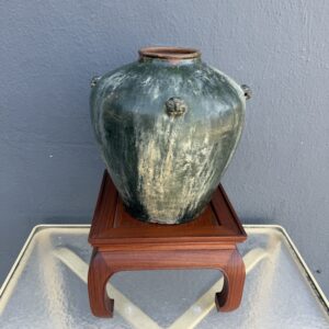 Japanese Wood-fired Terracotta Urn / Mahongany Stand