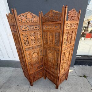 Vintage Four Panel Carved Teak Wood Room Divider