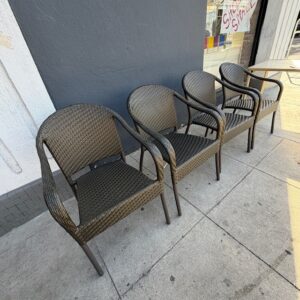Set of Four Frontgate Faux Bronze Wicker Arm Chairs