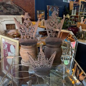 Pair of Vintage Indonesian Teak Storage Jars With Three Lids