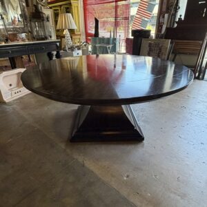 Large Round Dark Wood Pedestal Dining Table — Beautiful Sunburst Veneer Top