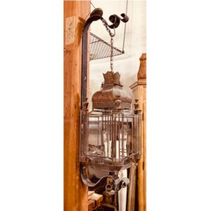 Large Brass Vintage Hanging Lantern W/Wall Mount Bracket