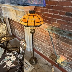 Tiffany Style Brass and Glass Floor Lamp