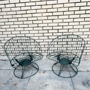 Pair Of Vintage Green Painted Metal Patio Chairs