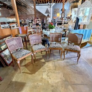 Set of Four Cane Back Upholstered Dining Chairs