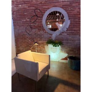 1980’s Luminous Frosted Lucite Palm Motife Console and Rose Glass Mirror