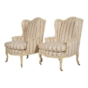 Pair Of Upholstered and Painted Wingback Chairs