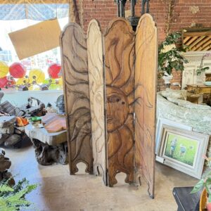 Vintage Hand-Carved Mexican Folk Art Wood Screen Room Divider