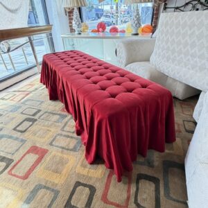 Long Tufted Red Velvet Pleated Skirt Bench