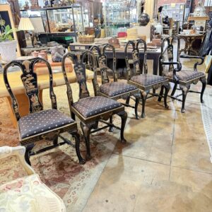 Set of Five Black Lacquered Chinoiserie Dining Chairs