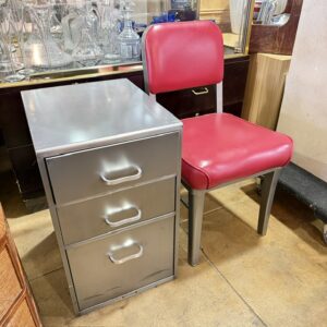 Red metal Office Chair And File Cabinet