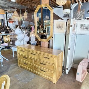 70’s Rattan Dresser and Mirror Set by LEA