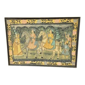 70’s Framed “Nobles On Horses in a Flowering Garden”